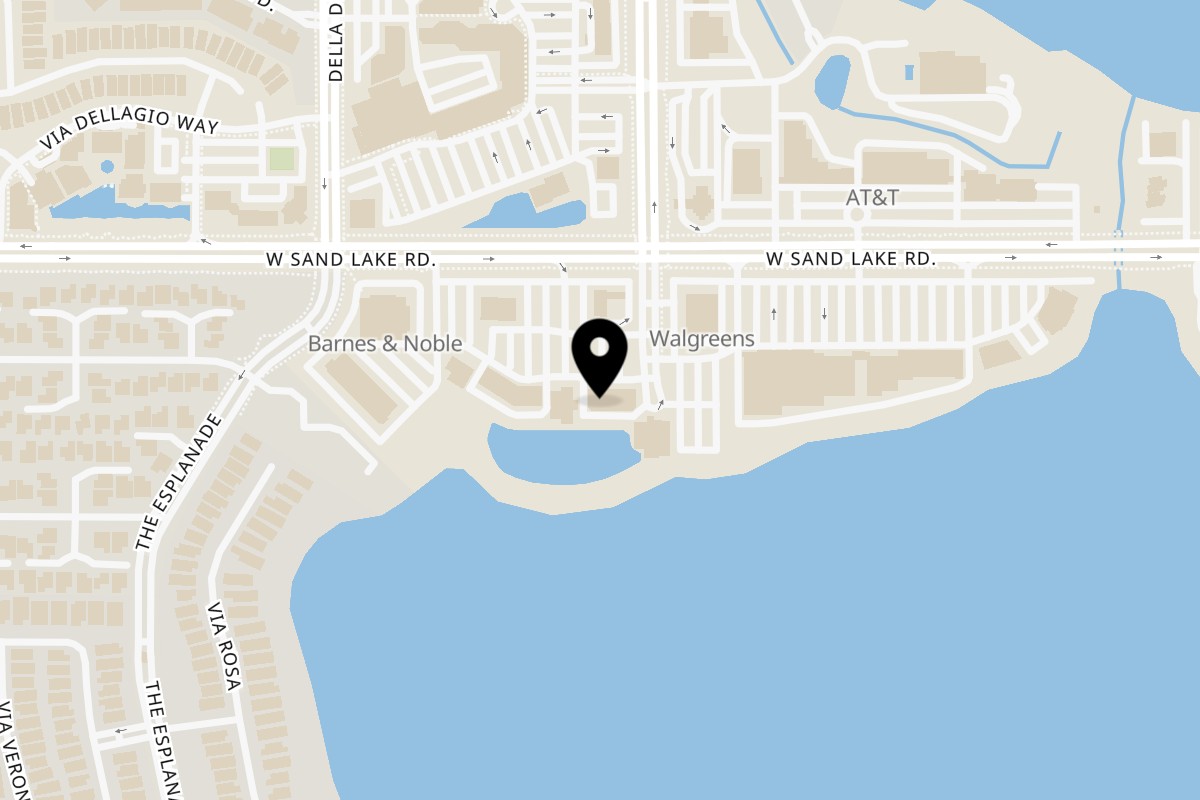Map showing the location of Saffron Indian Cuisine on 7724 W Sand Lake Rd in Orlando